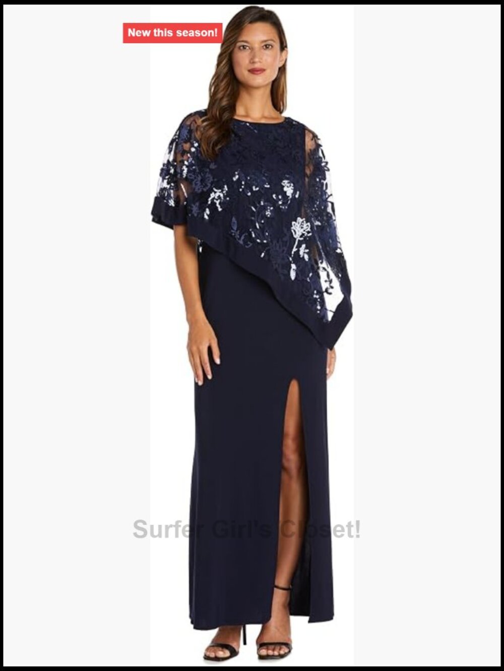 Elegant Lace Poncho Dress with Sequin Embellishments & Side Slit for Wedding